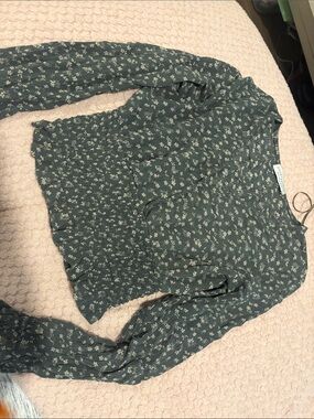 Paper Crane Forest Green Floral Scoop Neck Smocked-Waist Blouse